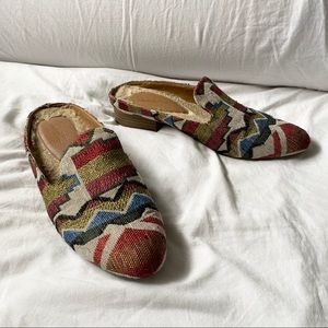 Synthia Faux Fur Mules Textile Woven Block Heels